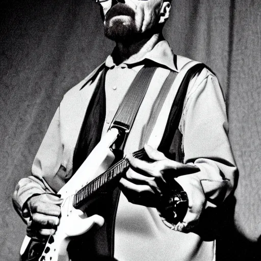 Image similar to walter white electric guitar concert, 1 9 9 0 s camera, film grain