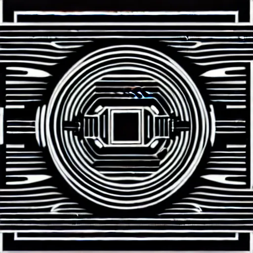 Image similar to black and white sci fi luxury themed svg vector art panel for cnc plasma, laser, stencil, unique art deco hole through circuit design