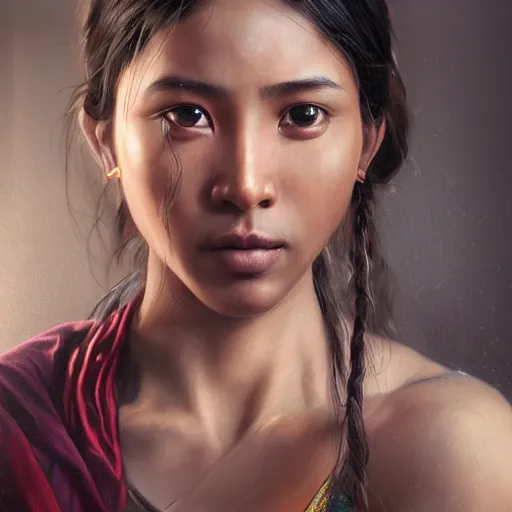 Prompt: portrait painting of a nepali female in the gym, ultra realistic, concept art, intricate details, eerie, highly detailed, photorealistic, octane render, 8 k, unreal engine. art by artgerm and greg rutkowski and alphonse mucha