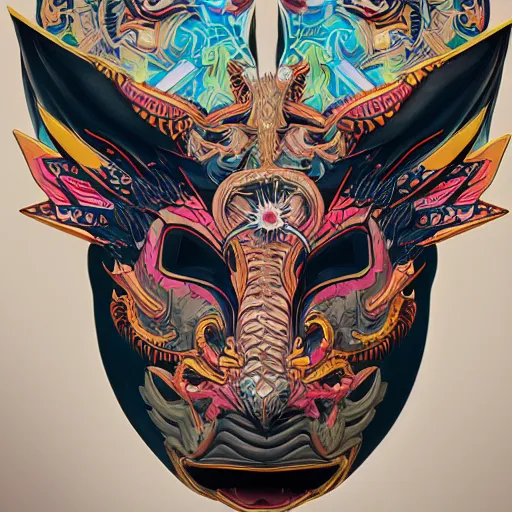 Prompt: Tristan Eaton, victo ngai, artgerm, symmetrical dragon mask