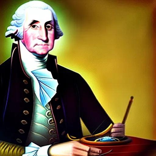 Prompt: george washington playing video games, screaming, oil painting
