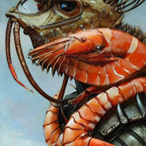 Image similar to shrimp animal as a realistic fantasy knight, closeup portrait art by norman rockwell and donato giancola and greg rutkowski,