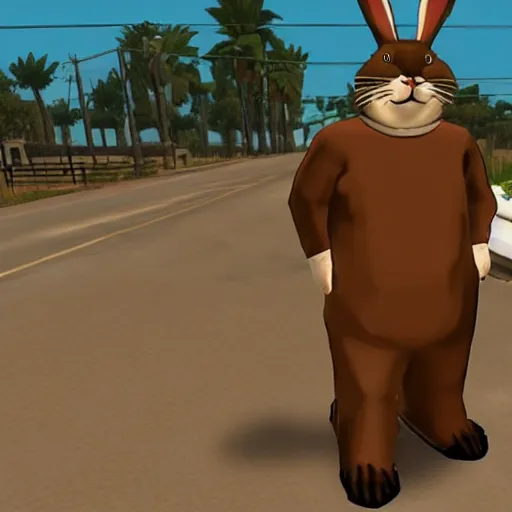 Prompt: big chungus rabbit in gta san andreas