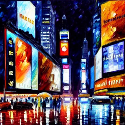 Prompt: a beautiful painting of times square in new york at night by leonid afremov