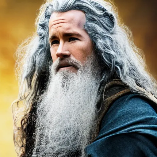 Image similar to Ryan Reynolds as Gandalf the wizard, highly detailed, high quality, HD, 4k, 8k, Canon 300mm, professional photographer, 40mp, lifelike, top-rated, award winning, realistic, sharp, no blur, edited, corrected, trending