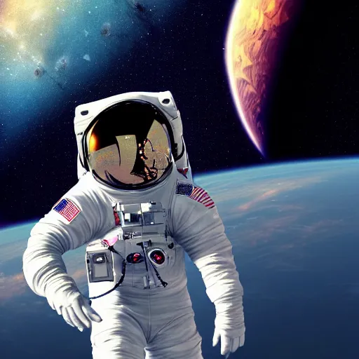 Prompt: a astronaut floating in space look at the universe in a anime style, digital art, 4k