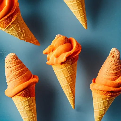 Image similar to photo of an orange ice cream cone firing its retrorockets