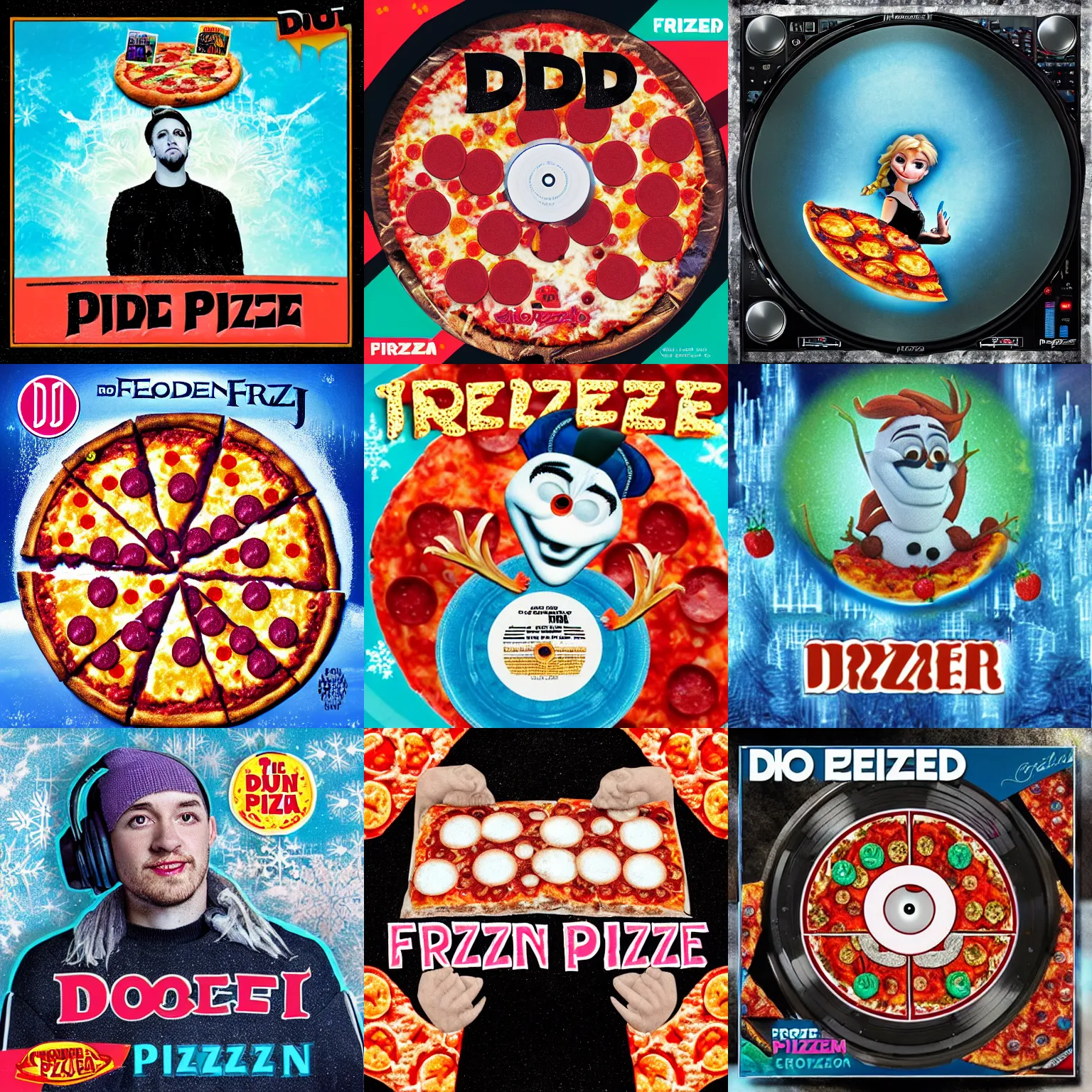 Prompt: dj frozen pizza album cover