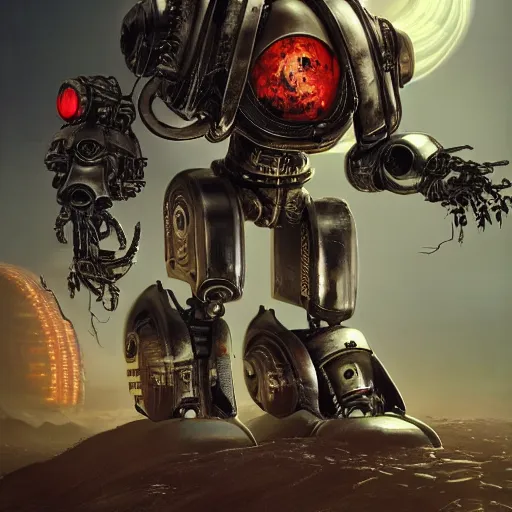 An Old Robot With A Skull On Its Head, Servitor, 