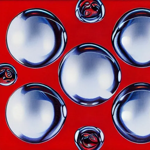 Image similar to chrome spheres on a red cube by ayami kojima