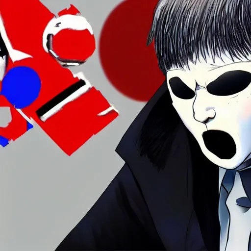 Image similar to Putin as Kaneki Ken from Tokyo ghoul