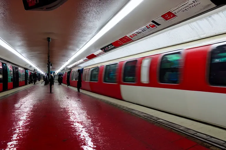 Prompt: London Underground half submerged in red blood