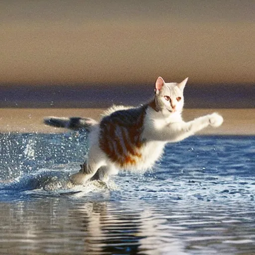 Prompt: a cat walking on water