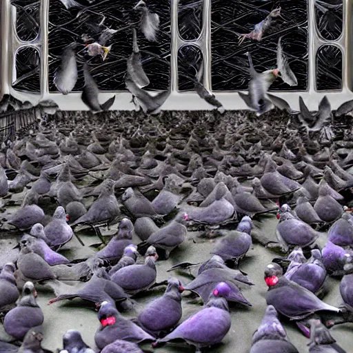 Prompt: pigeons being mass - produced on cyber gothic creation chamber, advanced, fantastic reality, 8 k resolution