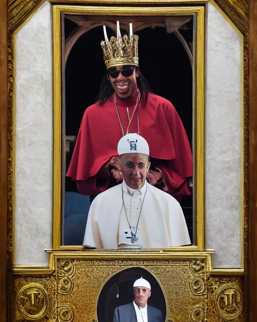 Image similar to ronaldinho as the pope, professional photograph, 4 k