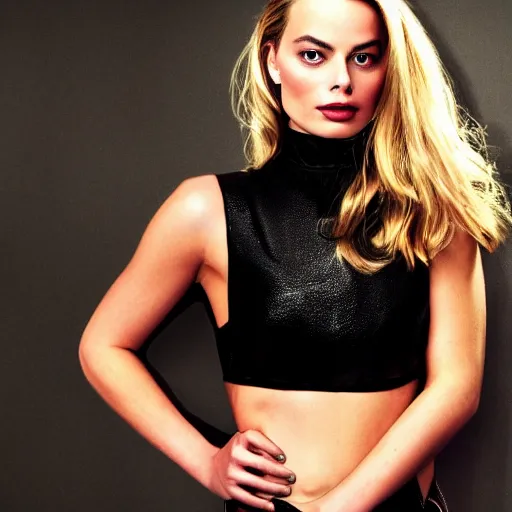 Prompt: Margot Robbie portrait futuristic background