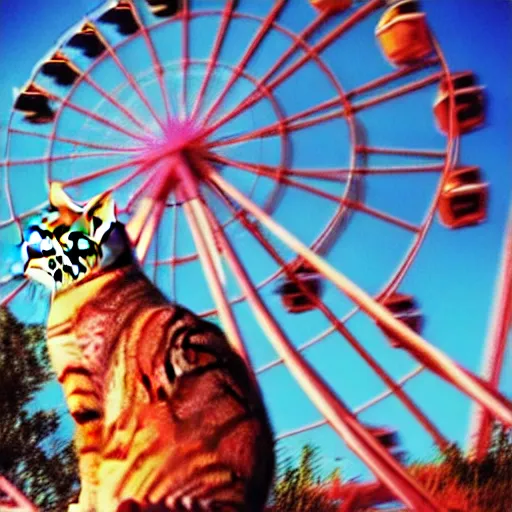 Image similar to !!! cat!!!, ( ferris wheel ), feline, sitting, riding, award winning photo