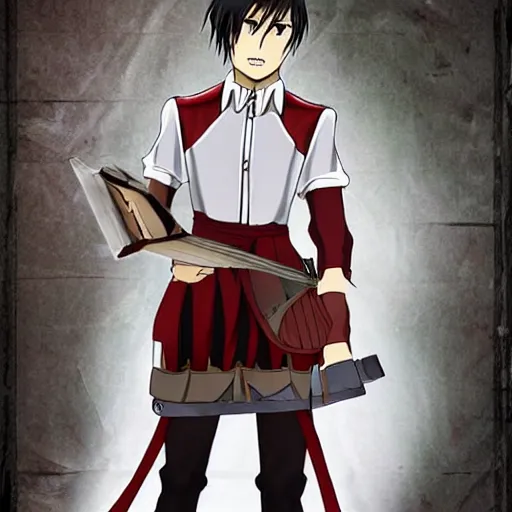 Prompt: Levi from Attack on Titan, wearing a maid outfit, fantasy, cottagecore