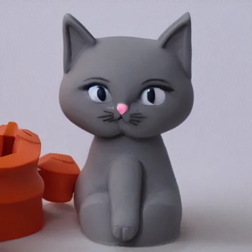 Image similar to 3 d graphic cartoon gray clay figure cat