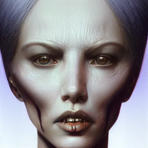 Image similar to a beautiful female face, by Wayne Barlowe and H R Giger and Bill Ellis, trending on artstation