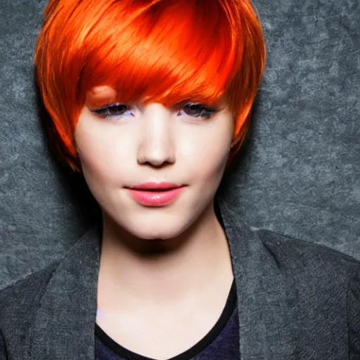 Prompt: photograph of a model with short orange hair