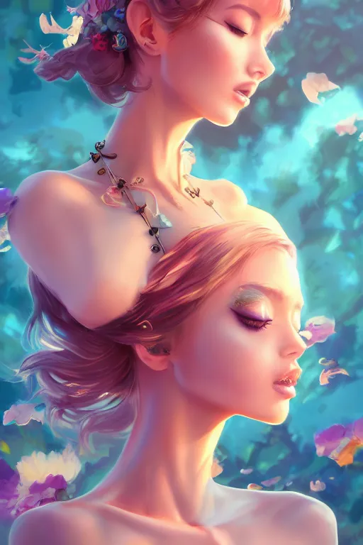 Image similar to a beautiful fashion goddness of love, chic strapless dress, tropical sea background, character design, in the style of artgerm, and wlop, cinematic lighting, hyperdetailed, 8 k realistic, symmetrical, global illumination, radiant light, frostbite 3 engine, cryengine, dof, trending on artstation, digital art