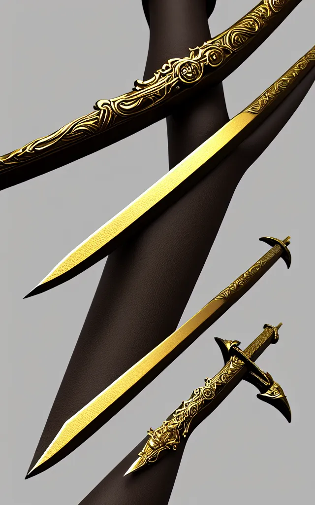 Image similar to very large detailed long sword, proportional image, clean background, 3 d octane render, blade, sharp, gold, gems,