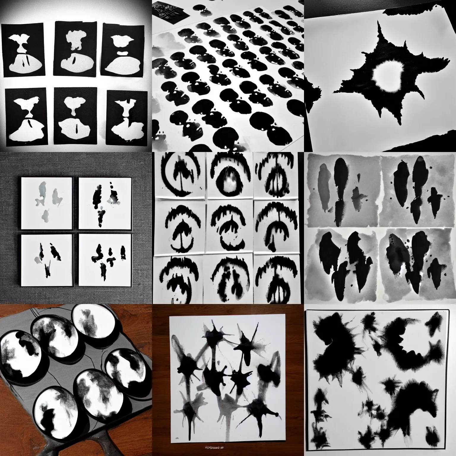 Prompt: grayscale rorschach test figures inkblots