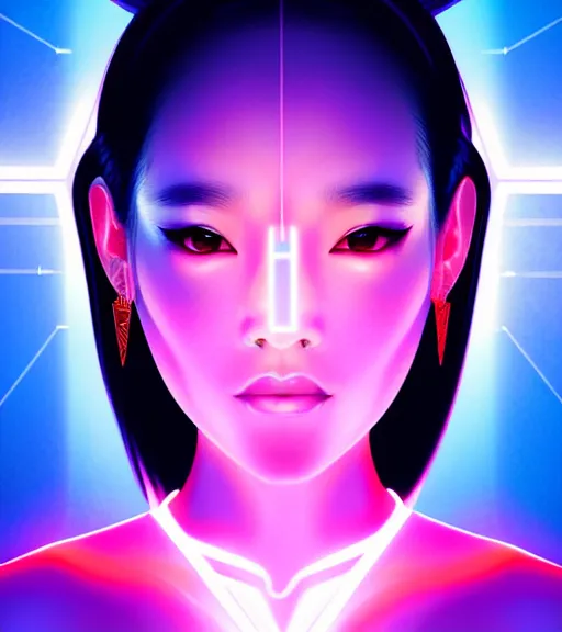 Image similar to symmetry!! asian princess of technology, solid cube of light, hard edges, product render retro - futuristic poster scifi, lasers and neon circuits, beautiful asian princess, intricate, elegant, highly detailed, digital painting, artstation, concept art, smooth, sharp focus, illustration, dreamlike, art by artgerm