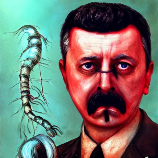 Image similar to igor ivanovich strelkov became bloody ugly worm, photo - realistic, color image, 2 k, highly detailed, bodyhorror, occult art