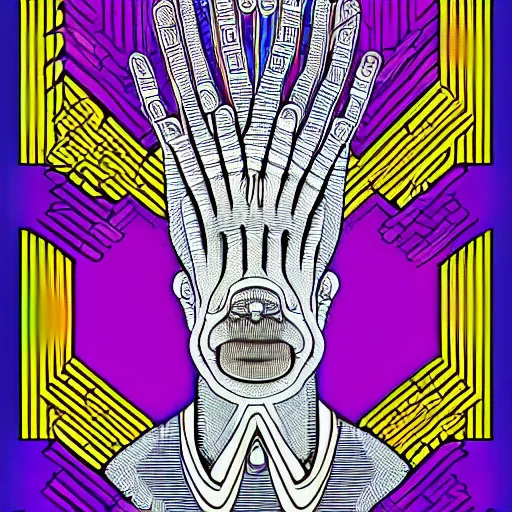 Prompt: a symmetrical portrait illustration of homer simpson hand drawn sketch on artstation 4 k intricate extremely detailed digital art by alex grey infinite wisdom sacred geometry