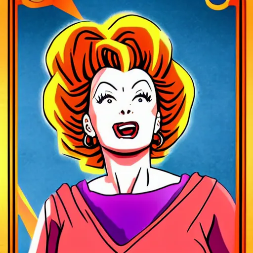 Prompt: portrait of lucille ball in the style of dragon ball z, super saiyain