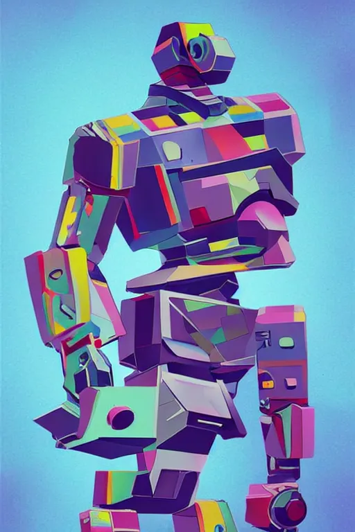 Prompt: cubist battle robot cutout digital illustration cartoon colorful beeple