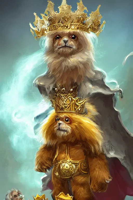 Prompt: cute anthropomorphic Golden lion tamarin knight wearing a cape and a crown, tiny, small, miniature bear, baby animal, short, pale blue armor, cute and adorable, pretty, beautiful, DnD character art portrait, matte fantasy painting, DeviantArt Artstation, by Jason Felix by Steve Argyle by Tyler Jacobson by Peter Mohrbacher, cinematic lighting