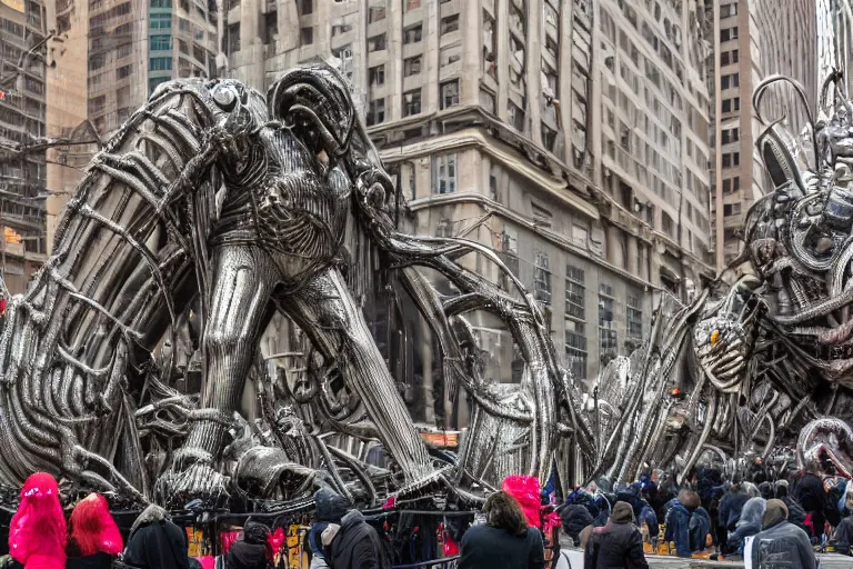 Prompt: photo of giant parade float designed by wed anderson and hr giger, in the macys parade, detailed 4 k photo