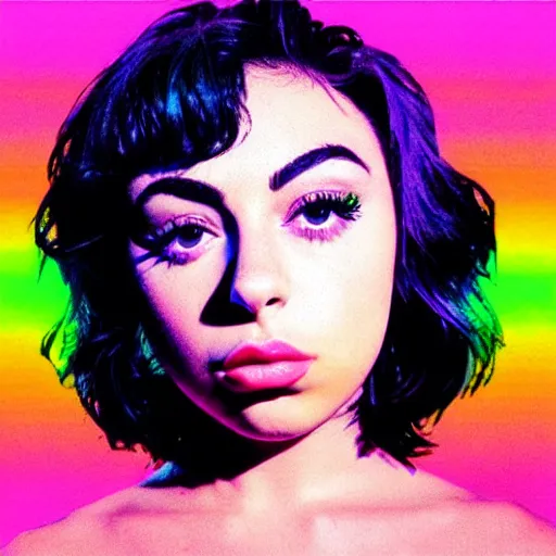 Image similar to charli xcx, dithering, scanlines, macintosh plus