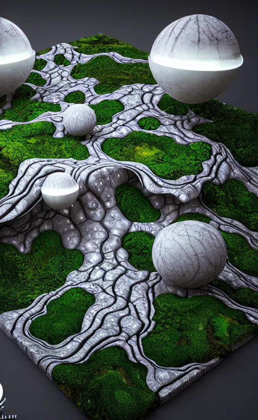 Image similar to highly detailed ultra sharp 3 d render villa interior cinematic composition of a smooth ceramic porcelain biomorphic magnolia stone nebula fluid fractal sci - fi surreal architecture landscape, granite, metallic, magnesium, marble, moss and lichen, vincent callebaut composition, mamou - mani, archviz, beautiful lighting, 8 k, unreal engine, hdr,