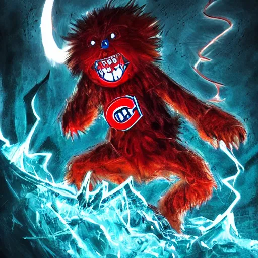 Prompt: scary anime Portrait of horrific Youppi the Habs Montreal Canadiens Mascot as a very dead powerful and violent pokemon, highly detailed anime, high evolution, 1990s, haunted shiny legendary, darkness, smooth, sharp focus, dynamic lighting, intricate, trending on ArtStation, stuff of nightmares, illustration pokemon, art by WLOP