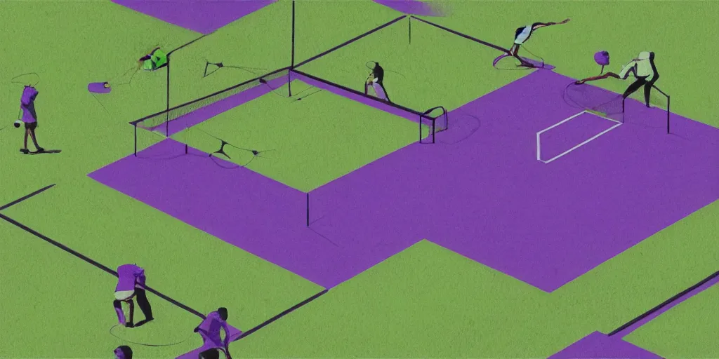 Image similar to tennis ball court outline, minimalistic, purple, digital art, fantasy, magic, chalk, chalked, trending on artstation, ultra detailed, detailed, fine details, professional illustration by basil gogos