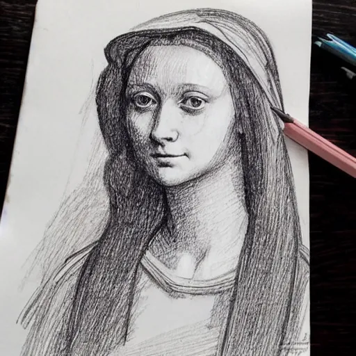 Image similar to of leonardo davinci drawing a beautiful girl from today wearing modern clothes and 2 1 st century fashion 2 0 2 2 lots of loose sketches