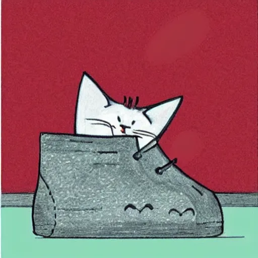 Image similar to a cat hiding inside a shoe, cute art