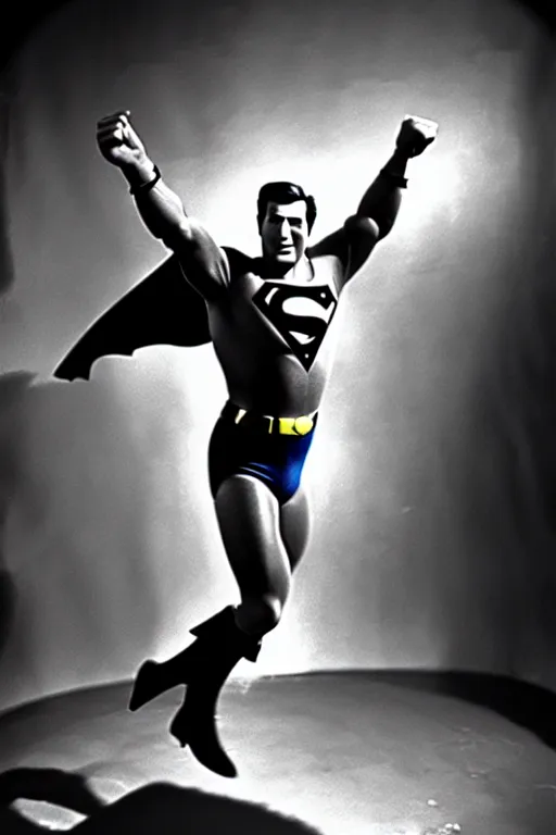 Image similar to rock hudson playing superman in, superhero, dynamic, 3 5 mm lens, heroic, studio lighting