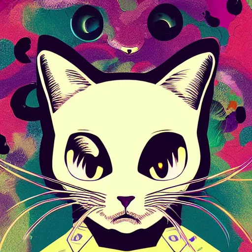 Image similar to delirium anime cat face portrait by petros afshar, tom whalen, laurie greasley, by greg rutkowski