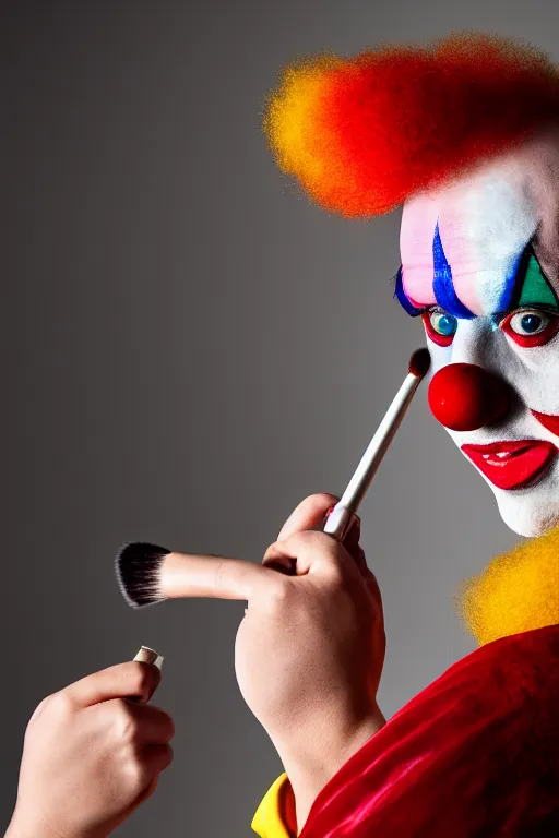 Image similar to a clown putting on makeup, fine - art photography, portrait, award - winning photo, 4 k, 8 k, studio lighting, nikon d 6, 3 5 mm