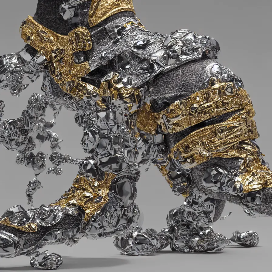 Prompt: futuristic balenciaga sneakers, nft art, highly detailed, hyper realistic, a ton of bussdown iced gold bling in wallace & gromit strata - cut claymation, ultra realistic, concept art, intricate details, serious, highly detailed, photorealistic, octane render, 8 k, unreal engine