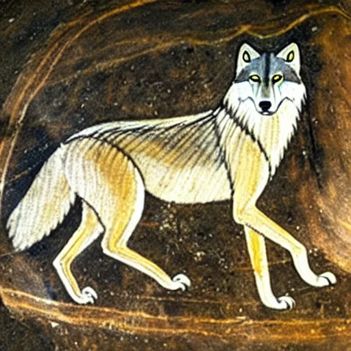 Prompt: wolf, chauvet cave