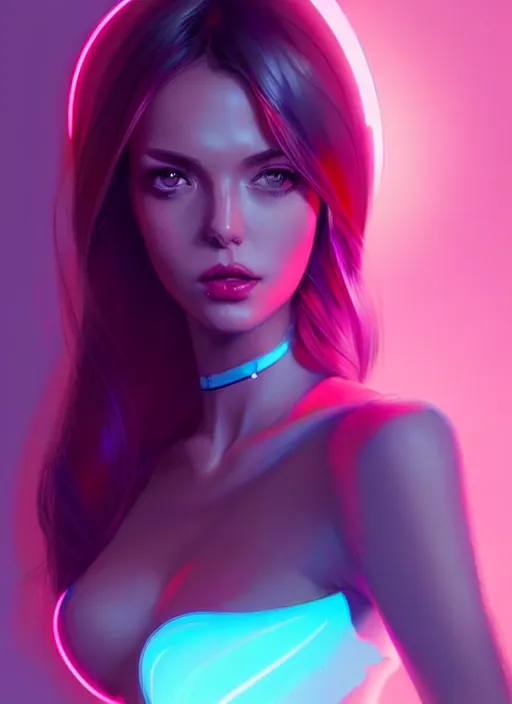 Image similar to glossy tube top, elegant, cyber neon lights, highly detailed, digital illustration, trending in artstation, trending in pinterest, glamor pose, concept art, smooth, sharp focus, art by artgerm and greg rutkowski