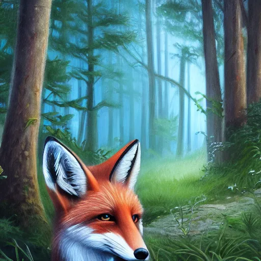 Image similar to beautiful painting of a magical fox in the forest, trending in artstation, artstationHD, artstationHQ, detailed, 4k