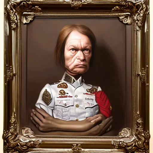 Prompt: portrait artwork of five star army general by mark ryden, sad eyes, breathtaking, 8 k resolution, extremely detailed, beautiful