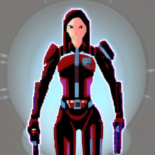 Prompt: pixelart of mass effect female Commander sheperd high quality